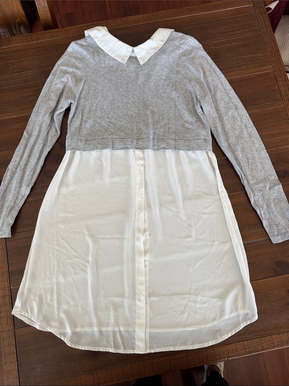 Mama Licious Gray and White Layered Collared Pullover Blouse